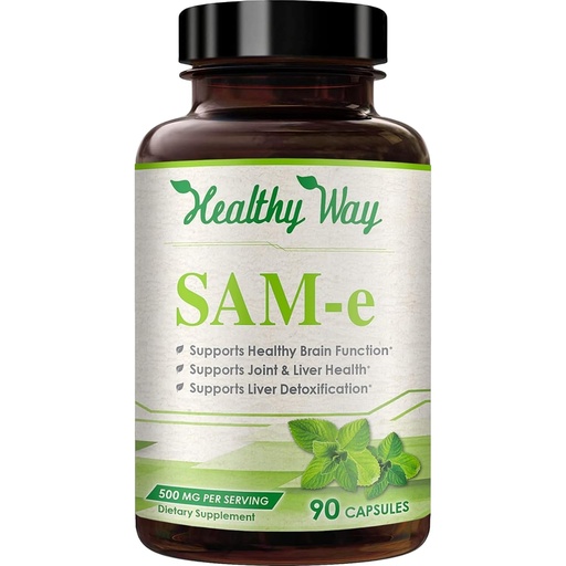 [BRSWGZL2CUPAYH3H] Healthy Way 500mg SAM-e Supplement - High Strength 500mg S-Adenosyl-L-Methionine Capsules for Joint Brain Liver and Mood Support - Non-GMO High Absorption Same Supplement (90 Servings)