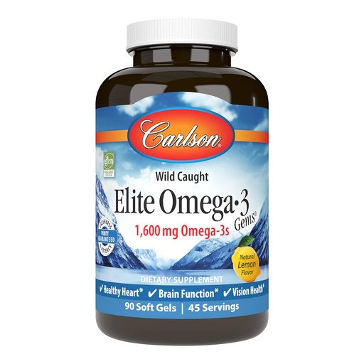 [BRSWIYILCUABMHTY] Carlson Labs Wild Caught Elite Omega-3, 1600mg, Omega 3s, Soft Gels, 90 Count