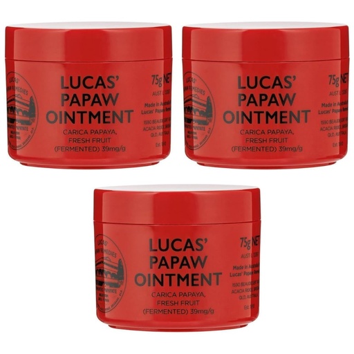 [BRSWICT5BQIRQHQZ] Lucas Papaw Ointment 75g Jar — 3 Pack — Fermented Papaya Multipurpose Skin Balm for Dry Skin, Cracked Heels and Everyday Care, Made in Australia