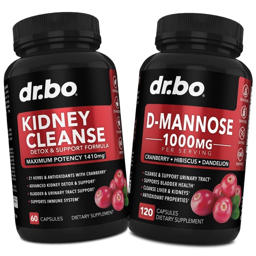 [BRSRABQPCUCGOC3V] Kidney Cleanse & D Mannose Supplements - Kidney Detox Support Supplement, D-Mannose 500mg 1000mg Capsules - DMannose & Natural Cranberry to Support Kidneys, Bladder & Urinary Tract Health Supplements