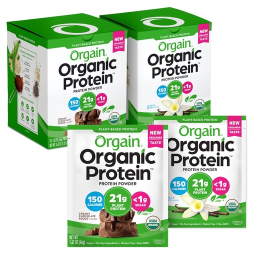 [BRSWYFA7DF6GE3A3] Orgain Organic Vegan Protein Powder Travel Packs - Vanilla Bean and Chocolate Fudge (10 Packets Each)