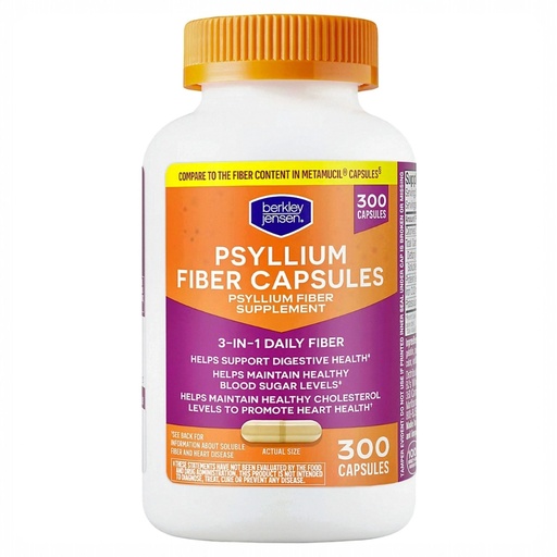 [BRSRGAAECF4GOAA6] Berkley Jensen Daily Psyllium Husk Supplement, Natural Fiber for Men & Women - Fiber Capsules for Digestive Health, Easing Constipation, Aiding Nutrient Absorption, Made in USA, 300 Count (Pack of 1)