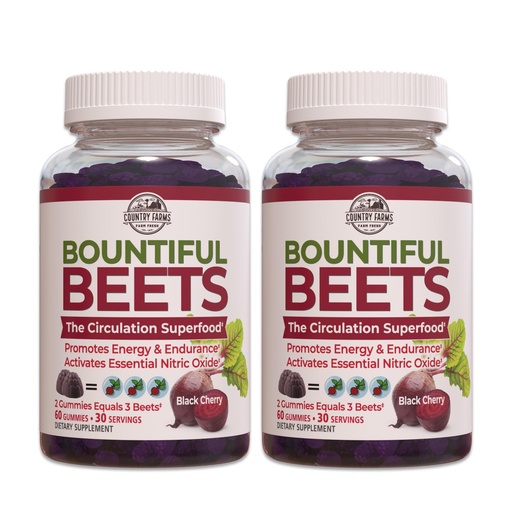 [BRSRAYLYC4MWCCL3] COUNTRY FARMS Bountiful Beets Gummies, Circulation Superfood, Promotes Energy and Endurance, Nitric Oxide Booster, 60 Servings, White, 120 Count, 2 Pack