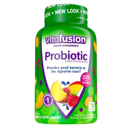 [BRSRAZIYCIDRAYLO] Vitafusion Probiotic Gummies Supplement, 5 Billion CFUs per Serving, Supports Digestive Health, Gluten-Free, Natural Raspberry, Peach & Mango Flavors, 70 Count (Pack of 2)