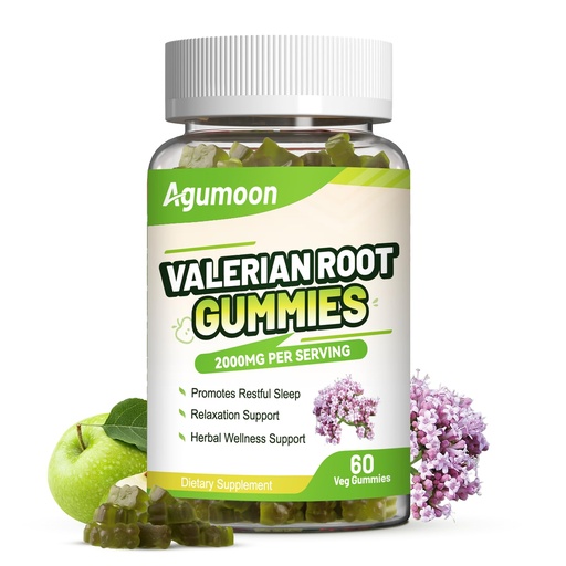 [BRSRACQZCINB4CQV] Valerian Root Gummies 2000mg, Valerian Root Extract for Relaxation & Mood Support, Herbal Supplement for Kids & Adults, Vegan, Apple Flavor, 60 Count