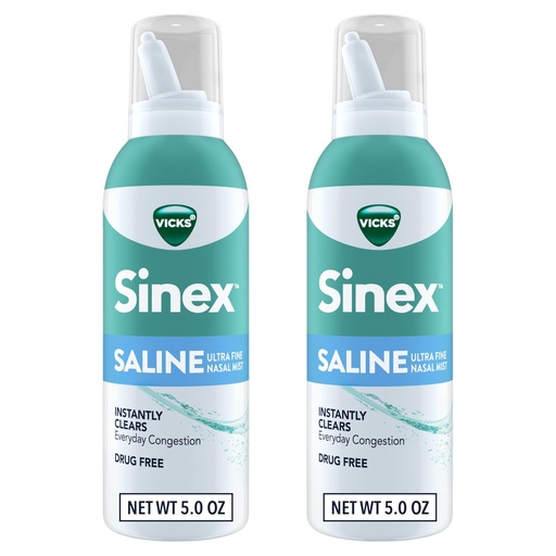 [BRSWY2T7CQCWOAD3] Vicks Sinex SALINE Nasal Spray, Drug Free Ultra Fine Mist, Clear Everyday Sinus Congestion Fast, Clear Mucus from a Cold or Allergy, Daily Use 5.0 fl oz x 2