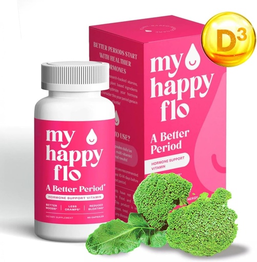 [BRSROCALCBYQGCL3] My Happy Flo PMS Support Supplement for Women with Iron, PMS Relief Hormone Support for Women, 10-in-1 PMDD Supplements for Women | DIM & I3C Indole-3-Carbinol for Cramp Relief, Heavy Flow - 60 Caps