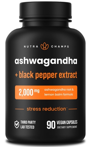 [BRSWECQ2OR5QOE33] NutraChamps Organic Ashwagandha Capsules, 2000mg Adrenal Fatigue, Thyroid & Mood Support Ashwagandha Supplements, Ashwagandha Root Powder & Lemon Balm, Superior Absorption with Black Pepper