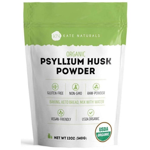 [BRSWGFIZOICRYC3K] Kate Naturals Psyllium Husk Powder for Fiber, Digestion & Baking Bread. Mixes Easily with Juice & Smoothies (12oz, Organic, Gluten Free, Fine Ground)