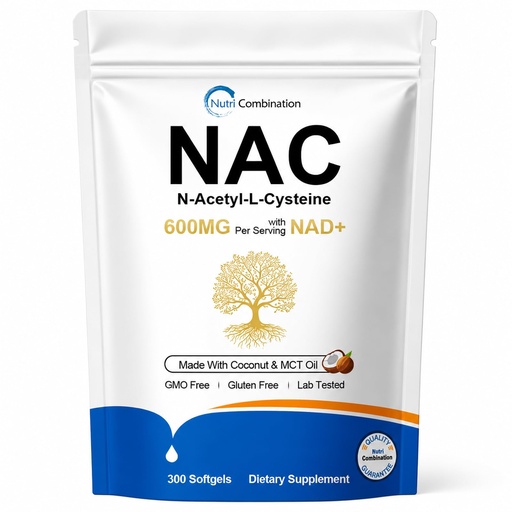 [BRSRYYAFCUDRUHL3] NAC 600 mg and NAD Coconut Oil Nac Supplement N-acetyl Cysteine Capsules | Vegan, Non-GMO, Gluten Free, 300 Softgels