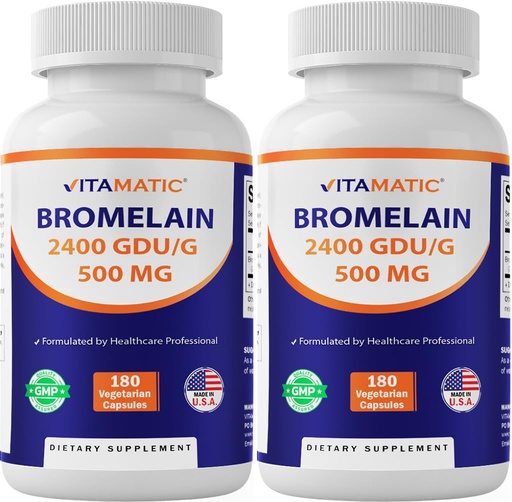 [BRSREEA5OIPB6AD5] Vitamatic Bromelain 500 mg 2400 GDU/g, 180 Vegetarian Capsules (2 Pack) | 2400 GDU/g, Enzyme Supplement, Supports Healthy Protein Digetion*, Non-GMO, Gluten Free, Made in USA