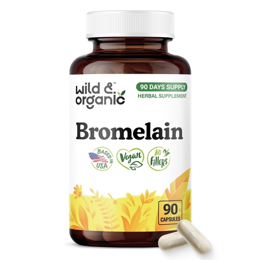 [BRSRAHA3BB4BGCLU] Wild & Organic Bromelain 500 mg Capsules - Digestive Support - Natural Bromelain Supplement - Pineapple Enzyme Source - Vegan, No Fillers, Non-GMO - 90 Count