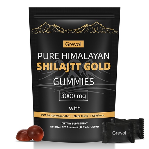 [BRSREYYPAF5BSETJ] Grevol Himalayan Shilajit Gummies with Ashwagandha Fulvic Acid & 85+ Trace Minerals - No Added Sugar - Individually Wrapped - 120 Gummy