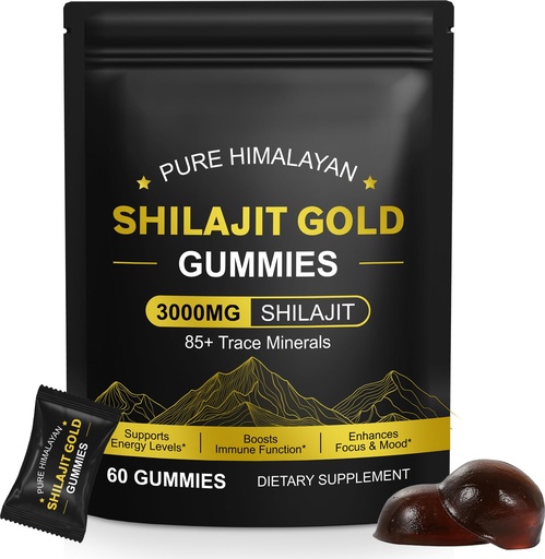 [BRSRE23QAUDQIGT7] Shilajit Gummies for Men & Women, Pure & Natural Himalayan Gold Shilajit Gummy Energy Boost, Immune Support & Helps Muscle Recovery- Gluten Free 60 Gummies