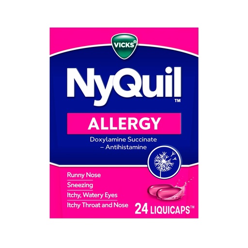 [BRSRYZAKPICWGGT4] Vicks NyQuil Allergy LiquiCaps, Nighttime Allergy Medicine for Adults, Indoor & Outdoor Allergy Medicine, Doxylamine Succinate Antihistamine for Nighttime Allergy Symptom Relief, 24 LiquiCaps