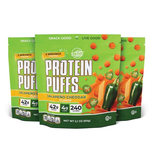 [BRSWGCQZBEIBO2TO] Twin Peaks Low Carb, Keto Friendly Protein Puffs, (Jalapeno Cheddar, 2.1 Ounce), 2 Servings, 3 Pack (60g, 42g Protein, 4g Carbs)