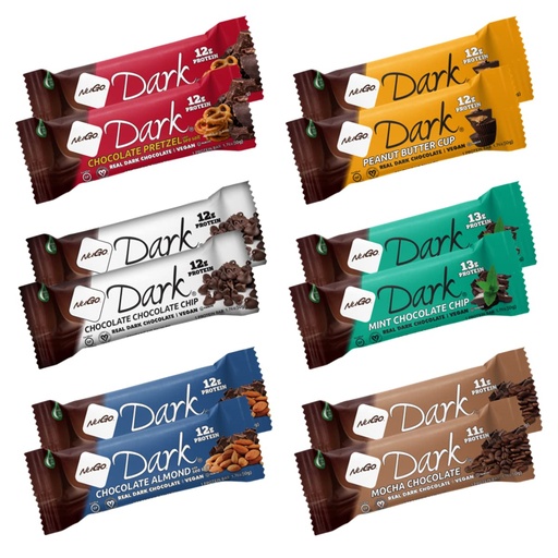 [BRSRMAQ6BUBROALV] NuGo Dark, Sample Variety Box, 12-13g Vegan Protein Bar, Gluten Free, 12 CT
