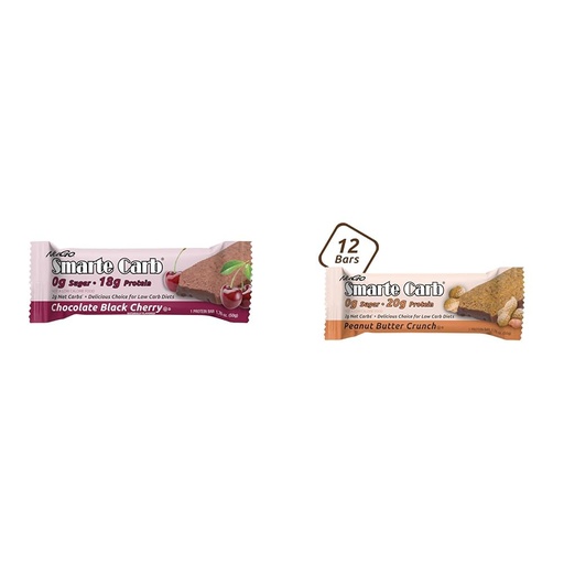 [BRSRAY33OYHRMELA] NuGo Smarte Carb Chocolate Black Cherry 18g Protein 12 Count and Peanut Butter Crunch 20g Protein 12 Count Bundle
