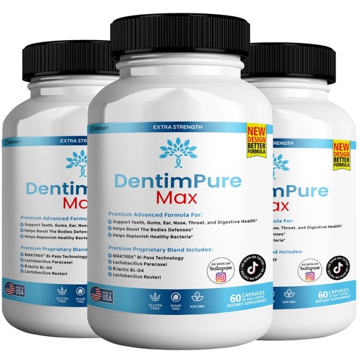 [BRSRAAAQDMGR4HT3] DentimPure Max Extra Strength Probiotic Supplement with 40 Billion CFU – Supports Teeth, Gums, Ear, Nose, Throat & Digestive Health – 60 Capsules (4)