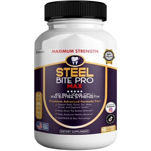 [BRSREHQCOIHQMD34] Steel Bite Pro Max Probiotic Supplement, 40 Billion CFU, 60 Capsules, 30 Day Supply (1)