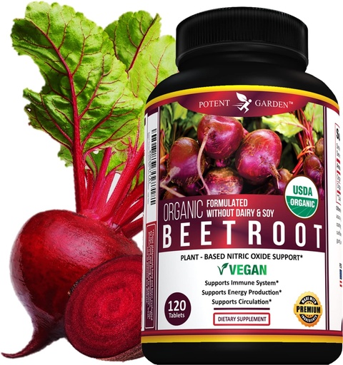 [BRSW2HD4O55BS332] Potent Garden Organic Beet Root Tablets 1350 mg with Black Pepper – Nitric Oxide Support Supplement for Circulation & Energy – Vegan, Non-GMO Beetroot Capsules Alternative – 120 Tablets