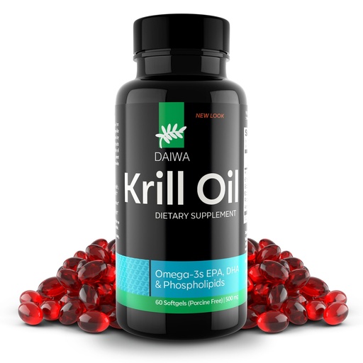 [BRSWGC32OB6BEEIU] Daiwa Krill Oil 1000mg Softgels - EPA DHA Omega 3 Antarctic Krill Oil Supplement with Astaxanthin - Natural Solution for Joint, Brain Support and Heart Health - 60/ct