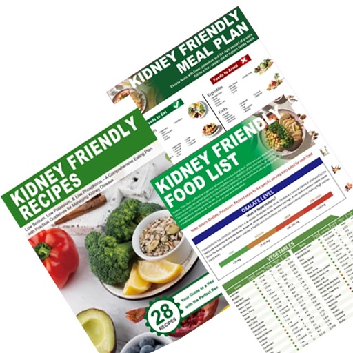 [BRSREGARPN7B62TX] Set of 3 Kidney Friendly Food List Chart, Renal Diet Meal Plan & CKD Stage 3 Food Chart with Recipes, Potassium Rich Foods Chart, Kidney Safe Food Chart & Dialysis Accessories for Seniors