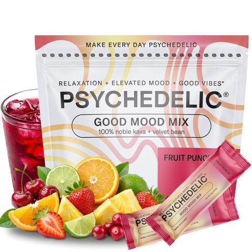 [BRSROCACOF7GOYLA] Psychedelic Water Good Mood Mix - Fruit Punch - Powder Packets - Calming Kava Drink Mix - Easy Open Single-Serving - Flavored Kava Powder - Mucuna Pruriens - Stevia - Adaptogen Drink Mix - 14 Stick