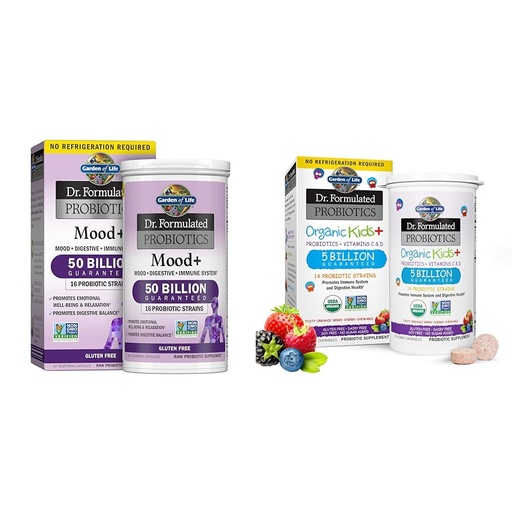 [BRSROAIKDF4BY3IU] Garden of Life Dr. Formulated Probiotics Mood+ Acidophilus Probiotic Supplement - Promotes Emotional Well-Being & Dr. Formulated Probiotics Organic Kids+ Plus Vitamin C & D - Berry Cherry - Gluten