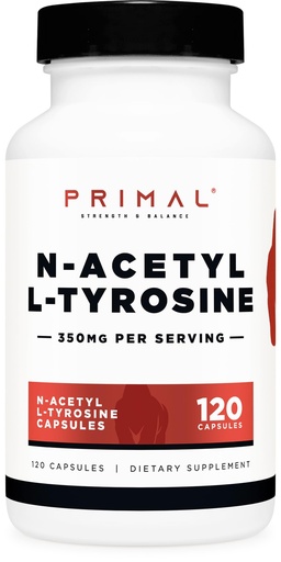 [BRSROZL7OYPQ4A3F] Primal N-Acetyl L-Tyrosine (350mg) (NALT) 120 Capsules, Gluten Free | GMO-Free, Amino Acid Supplement