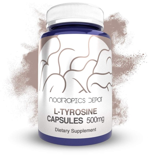 [BRSWGZL4OECGCADL] Nootropics Depot L-Tyrosine Capsules | 500mg | 120 Count | Amino Acid Supplement | Supports Healthy Stress Levels | Boosts Energy | Promotes Mental Alertness, Focus and Clarity