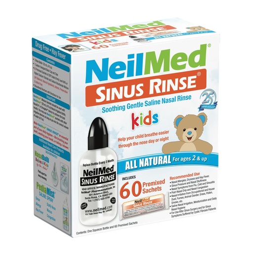[BRSWIYQIOMNGCFLK] Neilmed's Sinus Rinse, Pediatric, Complete Saline Nasal Rinse Kit 60 Premixed Packets