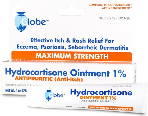 [BRSWKYI3BV7RWCL4] Globe Hydrocortisone Maximum Strength Transparent Ointment 1%,1 oz | Anti-Itch Topical Ointment for Redness, Swelling, Itching, Rash, Dermatitis, Bug/Mosquito Bites, Eczema, Hemorrhoids & More