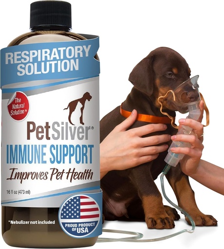 [BRSWGZIZAAMRAALB] PetSilver Immune Support, Natural Nebulizer Solution, Promotes Respiratory Health in Cats & Dogs, Allergies, Sinus & Cough Treatment, Easy to Use, Patented Chelated Silver, Made in The USA, 16 fl oz
