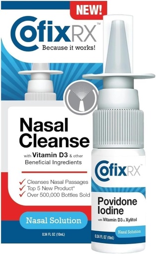 [BRSRO2QYBUIGECLB] COFIXRX Nasal Cleanse Solution Spray, Povidone Iodine with Vitamin D3 & Xylitol, Cleans Nasopharynx, Cold and Allergy Relief, Laboratory Tested Patented Formula, Fast Acting and Long Lasting