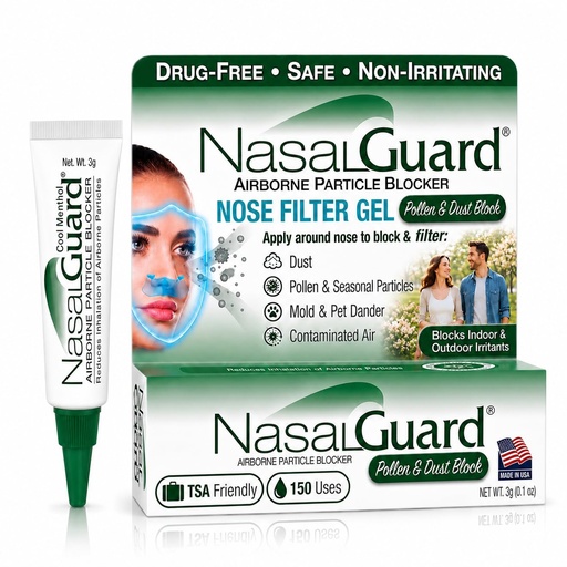 [BRSWGZYCCV6BGHTO] Airborne Particle Blocker Gel - Helps Reduce Inhalation of Allergens, Pollutants & Irritants - Drug-Free, Daily Use, Made in USA (Cool Menthol, 3 Gram Tube), Over 150 Applications