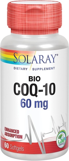 [BRSWIYT3PMMGKGY7] SOLARAY Bio CoQ-10 60 mg | Forbedret absorpsjon | Vitaminer A & E | Sunn Heart & Cellular Energy Support | 60 Softgels
