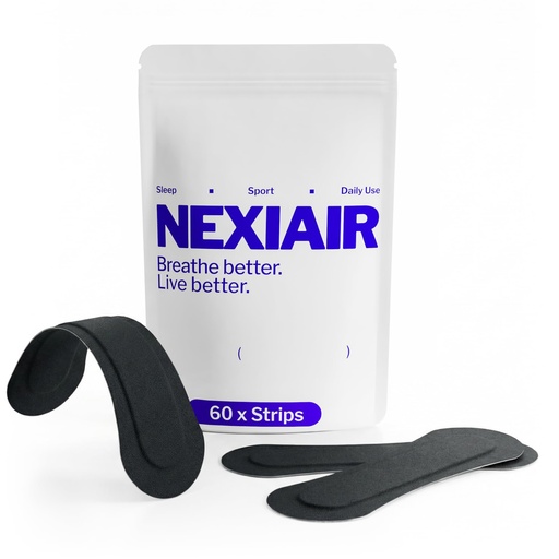 [BRSRYYD7AV5BSELG] NEXIAIR Black Nasal Strips – Nose Strips for Breathing, Snoring & Sleeping – Drug-Free Airflow Support – Sweat-Proof Adhesive, Universal Fit, Skin-Friendly – for Men & Women (60 Count)