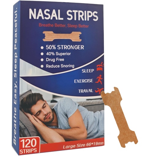 [BRSRAY36CJ7QE3YZ] Nasal Strips - 120 Count Nasal Strips for Snoring, Extra Strength Tan Nasal Breathing Strips to Improve Sleep, Instant Nasal Congestion Relief Caused by Colds & Allergies