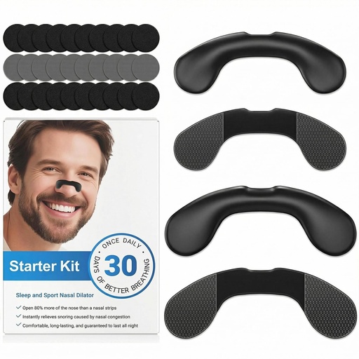 [BRSRGCYKA57RQ336] Non-Magnetic Nasal Dilator - Reusable Nose Strips for Nighttime and Sport Starter Kit - 2 Sizes for Custom Fit - 4 Nasal Bands and 60 Adhesive Patches for Airflow Support