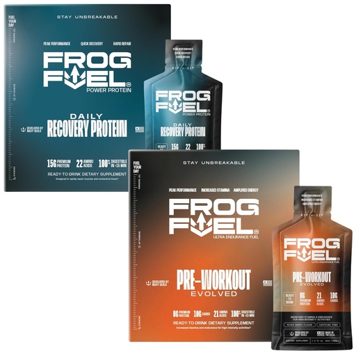 [BRSROAL3PIFBAEQZ] Frog Fuel Power Regular Protein & Ultra Pre Workout Shot Bundle, 1500mg Beta Alanine, 15g Nano Hydrolyzed & Grass Fed Collagen, Pre & Post Workout, 1.2 oz Packets, 48 Pack