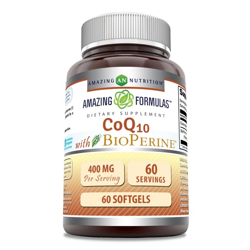 [BRSWGGICCMIBMALH] Amazing Formulas CoQ10 with Bioperine Supplement | 400 Mg Per Serving | 60 Softgels | Non-GMO | Gluten Free | Made in USA