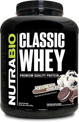 [BRSWEC33A4JRMYLJ] NutraBio Classic Whey Protein Powder- Full-Spectrum Amino Acid Profile - No Fillers, Artificial Colors, Preservatives - Low Glycemic Index - Ice Cream Cookie Dream, 5 Pounds