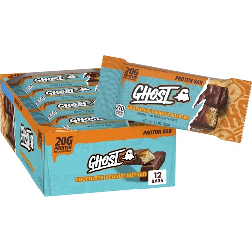 [BRSRGBLYOIBBQETD] GHOST PROTEIN BAR, CHOCOLATE PEANUT BUTTER Flavor, 20G Protein, 2G Sugar, 12 Dual-Bar Packs, 27.6 oz