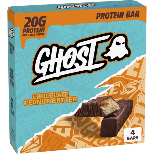 [BRSRGBATCQAR6YD4] GHOST PROTEIN BAR, CHOCOLATE PEANUT BUTTER Flavor, 20G Protein, 2G Sugar, 4 Dual-Bar Packs, 9.2 oz