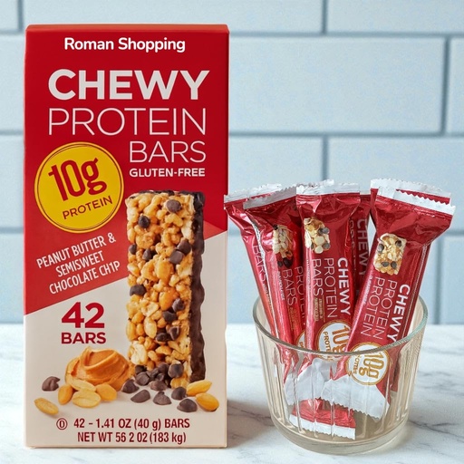 [BRSRGGINO4PQOH3L] Protein Bars – Peanut Butter & Semisweet Chocolate Chip – 10g Protein per Bar – Gluten Free, Kosher – 42 Count (1.41 oz Each)