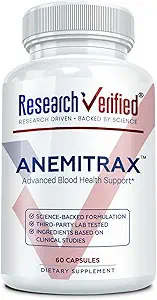 [BRSRMAD6C4OW2H3L] Research Verified Anemia Support - Replenish Iron, Regulate Hemoglobin, Improve Energy - Iron, Vitamin C, Vitamin A, B12, Folate, BioPerine - 60 Capsules - Vegan