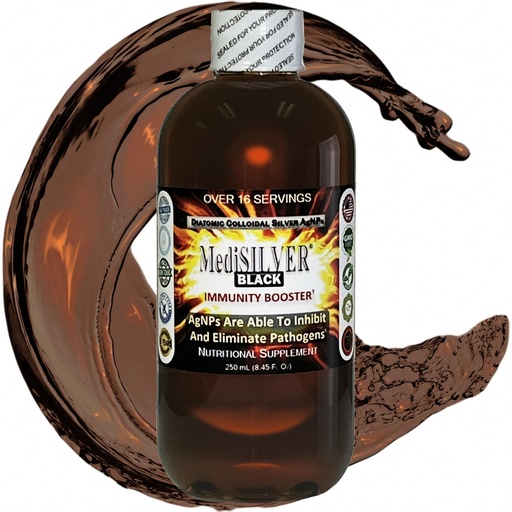 [BRSW2BIFOB7WO2AU] MediSILVER Black Immunity Booster Diatomic True Colloidal Silver AgNP Nutrient - 250 mL in Clear Plastic Bottle