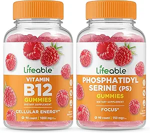 [BRSW2HAFOYIRSFDJ] Lifeable Vitamin B12 + Phosphatidylserine (PS), Gummies Bundle - Great Tasting, Vitamin Supplement, Gluten Free, GMO Free, Chewable