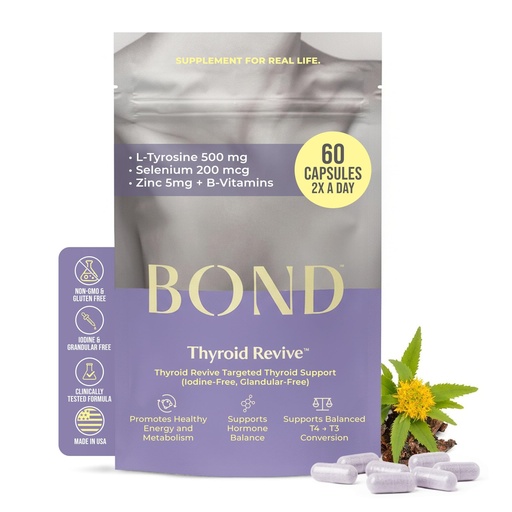 [BRSRAHA5CV7GOC37] BOND Thyroid Complex, Thyroid Support Supplement for Women & Men, Selenium 200mcg, L-Tyrosine 500mg, Natural Energy & Metabolism Booster with Zinc & Rhodiola Extract, Iodine Free - 60 Capsules (2/day)